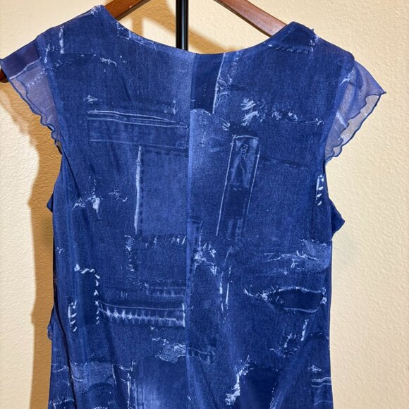 💙 AGB Asymmetrical Boho Blue V-Neck Shear Ruffle Dress Size 12 - Picture 9 of 15